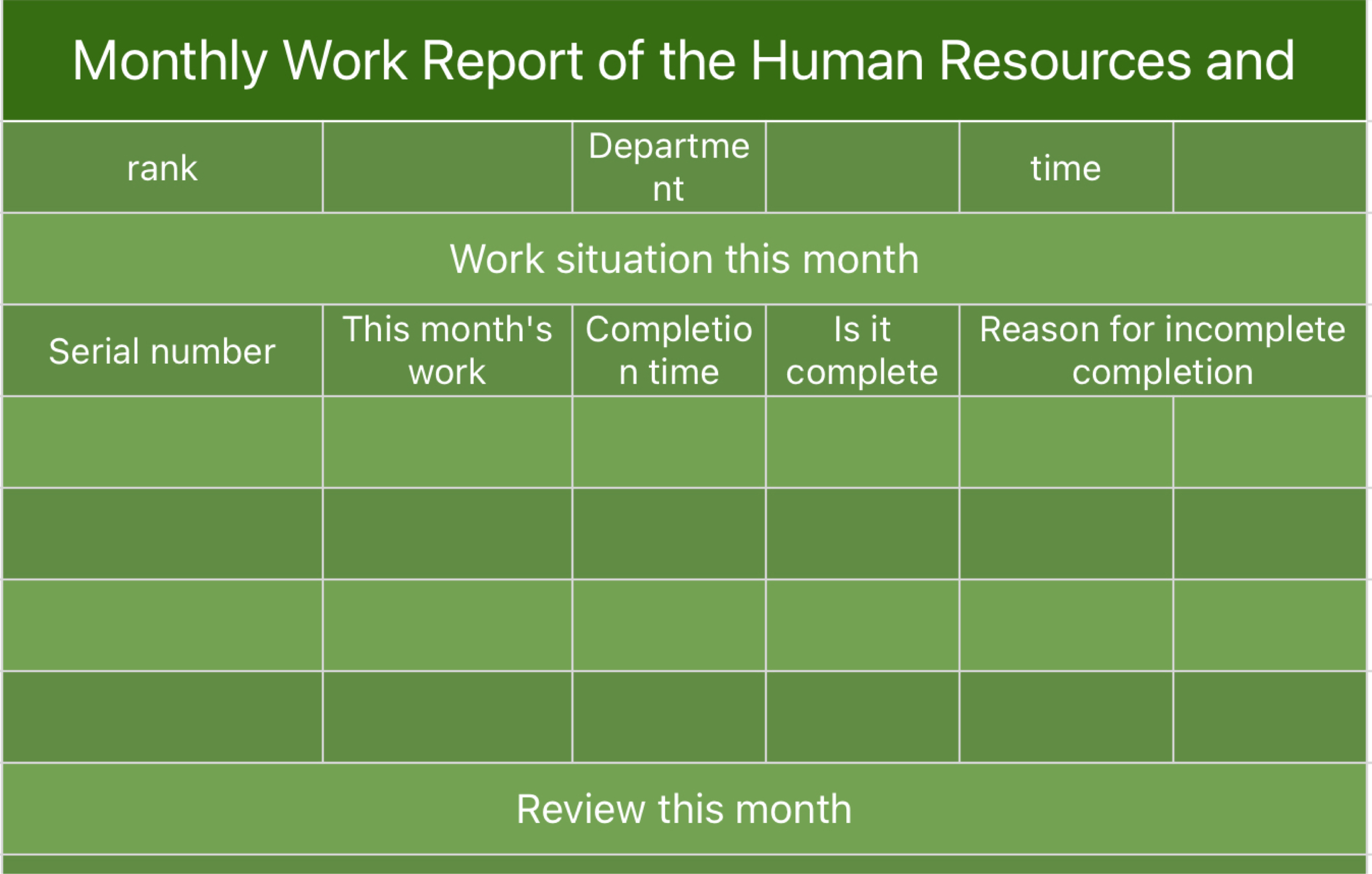 Monthly Work Report of the Human Resources and Administration Department